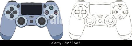 Manette de jeu en couleur et en noir et blanc. Le concept de divertissement et de loisirs dans les jeux informatiques. Illustration de Vecteur