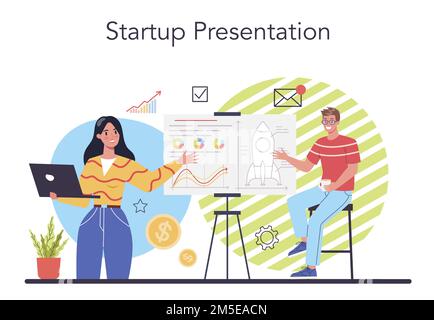 Démarrer le concept d'exécution. Lancement de nouvelles activités. Présentation de l'entreprise. Processus d'établissement de la marque et de l'identité. Illustration vectorielle isolée dans les dessins animés Illustration de Vecteur