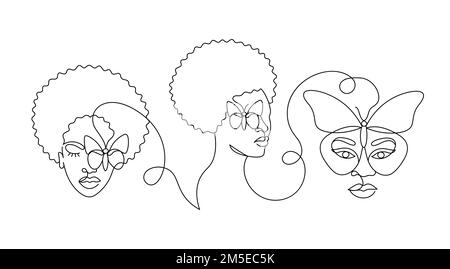 Visage d'une femme afro dans un style linéaire. Illustration de Vecteur