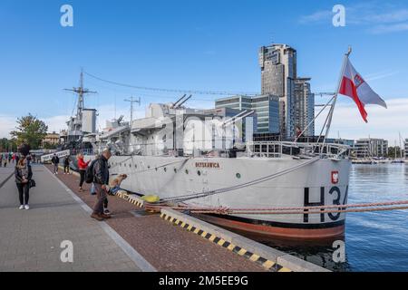 Port de Gdynia, Pologne, ORP Błyskawica (Lightning) navire de guerre destroyer de la Marine polonaise qui a servi pendant la Seconde Guerre mondiale Navire musée a Banque D'Images