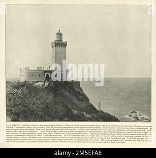 Photographie ancienne du phare de Cape Spartel, Tanger, à l'entrée du détroit de Gibraltar, 19th siècle Banque D'Images