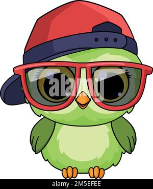 Personnage Owl Boy. Un oiseau frais dans une casquette de baseball et des lunettes de soleil Illustration de Vecteur