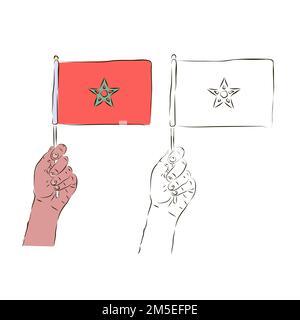 Le drapeau du Maroc est dans la main d'un homme en couleur et en noir et blanc. Le concept du patriotisme allemand. Illustration de Vecteur