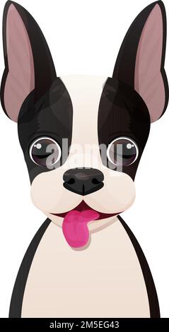 Visage terrier de Boston, tête de chiot, portrait de style caricature isolé sur fond blanc. Joli motif chien et imprimé. Illustration vectorielle Illustration de Vecteur