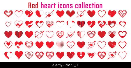 Collection Red Heart Icons. Différents styles de jeu de coeur. Symbole coeur rouge pour la Saint-Valentin. Illustration de Vecteur