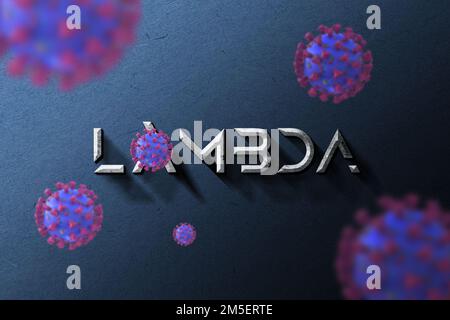 Collage de cellules du virus de la grippe COVID-19 Lambda dans l'air. 3D rendu Banque D'Images