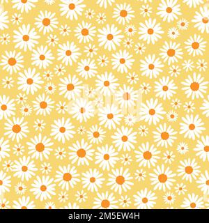 Pâquerettes blanches sur motif vectoriel jaune sans couture. Illustration vectorielle Illustration de Vecteur