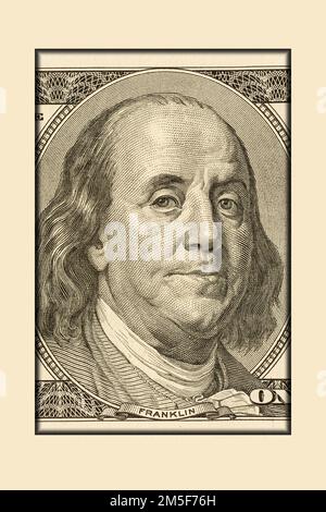 Une photographie macro extrêmement nette du père fondateur américain Benjamin Franklin, scientifique, auteur, diplomate, et bien plus encore. C'était à partir d'un maintenant- Banque D'Images