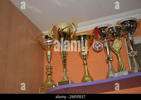 Coupes de sport et médailles dans une salle Banque D'Images