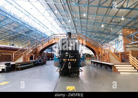 Train Mallard exposé au Musée national des chemins de fer de York. Banque D'Images