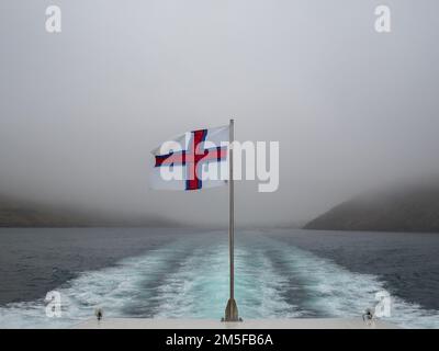 Drapeau des îles Féroé sur un bateau Banque D'Images