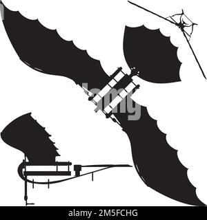 Machine volante Leonardo da Vinci Antique Hang Glider Vector. Illustration sur fond blanc. Illustration vectorielle d'Un planeur. Illustration de Vecteur