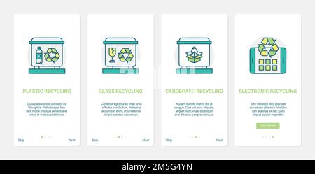 Zéro déchet, technologie de recyclage écologique des déchets pour sauver l'illustration de vecteur écologique. UX, UI Onboarding mobile application page Screen Set avec line recycle plast Illustration de Vecteur