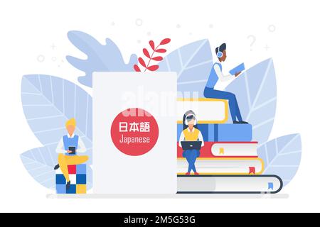 Cours de langue japonaise en ligne, école à distance ou concept universitaire Illustration de Vecteur