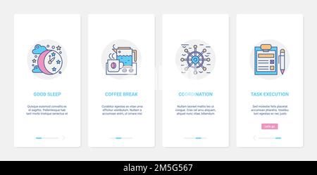 Gestion d'entreprise, illustration du vecteur de concept d'exécution de la coordination du temps. UX, écran de page d'application mobile d'intégration d'interface utilisateur avec tâche de coordination de ligne Illustration de Vecteur