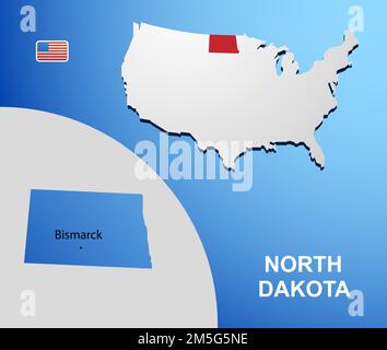 Le Dakota du Nord USA carte avec carte de l'Etat Illustration de Vecteur