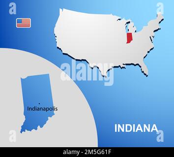 Sur Indiana USA carte avec carte de l'Etat Illustration de Vecteur