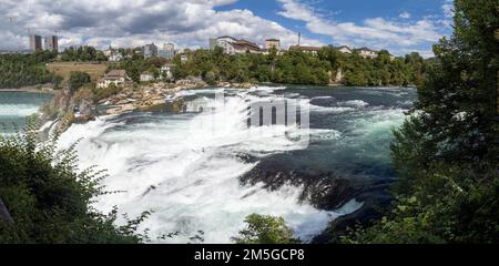 Cascade des chutes du Rhin en été, les plus grandes chutes d'eau d'Europe. Neuhausen am Rheinfall, Schaffhausen, Suisse Banque D'Images