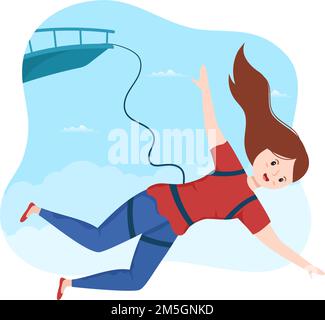 Illustration du saut à l'élastique avec une personne portant un saut à la chute de corde élastique à partir d'une hauteur dans un modèle de vecteur sportif extrême de dessin animé de dessin animé Illustration de Vecteur