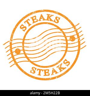 STEAKS, texte écrit sur timbre postal orange grungy. Banque D'Images