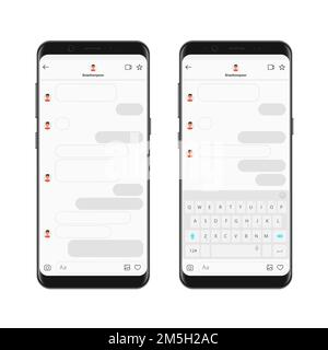 Modèle d'application de messagerie instantanée réaliste avec bulles de discussion et clavier. Scénario de boîtes de dialogue de maquette de scénario Illustration de Vecteur