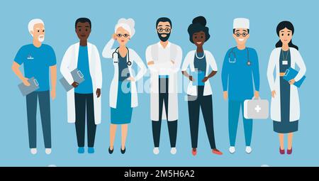 Médecins de l'équipe médicale debout ensemble dans la ligne Illustration de Vecteur