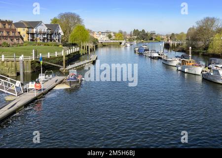 Vue en amont de Teddington Lock de la Tamise par une journée ensoleillée Banque D'Images