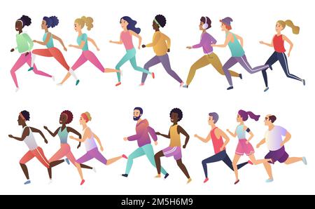 Groupe actif d'hommes et de femmes de course à pied portant des vêtements de sport élégants Illustration de Vecteur