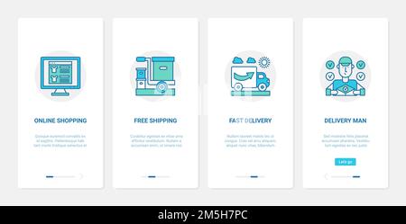 Achat en ligne, illustration du vecteur de service après livraison.UX, ensemble de pages d'application mobile d'intégration d'interface utilisateur avec résumé de livraison de commandes par l'entreprise Illustration de Vecteur