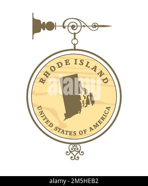 Étiquette vintage avec plan de Rhode Island, vector Illustration de Vecteur