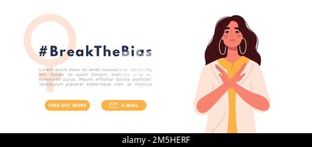 Rompez la bannière de biais. Journée internationale des femmes. Des armes croisées pour soutenir l'égalité des sexes. Illustration vectorielle plate isolée sur fond blanc Illustration de Vecteur
