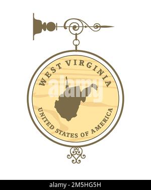 Étiquette vintage avec plan de West Virginia, vector Illustration de Vecteur