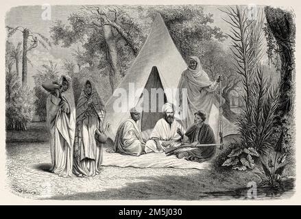 Camp arabe dans la ville libyenne de Beni Ulid, Tripoli en 1850, Libye. Afrique du Nord Banque D'Images