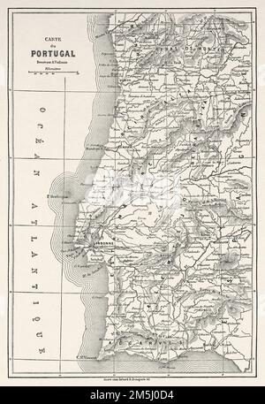 Carte ancienne, Portugal. Voyages dans les provinces du nord du Portugal par Luc-Olivier Merson, 1857. Le Tour du monde 1861 Banque D'Images