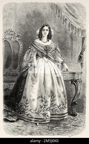 Portrait de Teresa Cristina des deux Siciles (1822-1889) impératrice du Brésil, Amérique du Sud. Voyage du peintre français François Auguste Biard au Brésil, 1858-1859 Banque D'Images