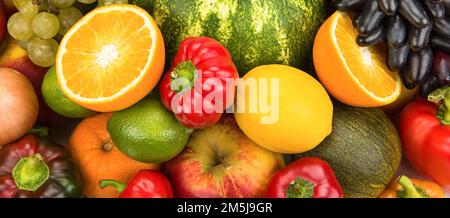 Magnifique fond de légumes et de fruits. Photo large. Banque D'Images