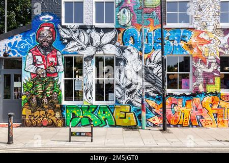 La maison publique Lord Napier Star sur White Post Lane/Hepscott Road, Hackney Wick, Londres. Rouvert et extérieur décoré par des artistes de rue bien connus Banque D'Images