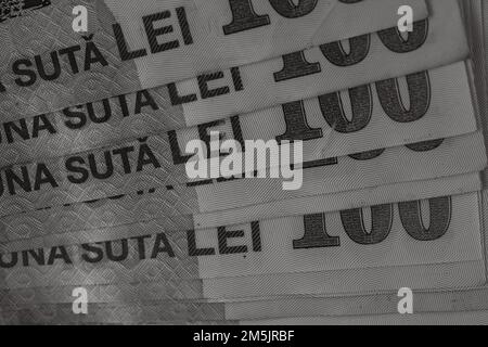 Photo de détail argent roumain, macro shot de Lei roumains, la photo en gros plan de l'argent. Entreprise, money concept Banque D'Images