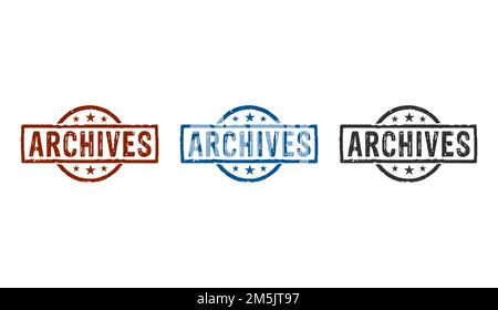 Archive les icônes de tampon dans quelques versions de couleur. Illustration du rendu du concept 3D d'archivage du stockage et de gestion des informations. Banque D'Images