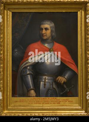 Francisco Ramirez de Madrid (vers 1445-1501), l'Artilleryman. Artillerie générale et secrétaire des monarques catholiques. Il a participé à la capture de Grenade. Mort en combat contre les musulmans en Sierra Bermeja le 18 mars 1501, où il avait été commandé par ordre royal pour mettre fin au soulèvement des Mudejars de la Serrania de Ronda. Portrait de José Sanchez Pescador (1839-1887) en 1880. Huile sur toile. Musée de l'armée. Tolède, Espagne. Banque D'Images