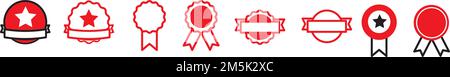 Ensemble de badges vectoriels en forme d'étoile rouge et de sunburst sur fond blanc Illustration de Vecteur