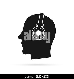 Jeune homme écoutant de la musique avec un casque. Vue latérale de l'avatar. Illustration vectorielle isolée. Illustration de Vecteur