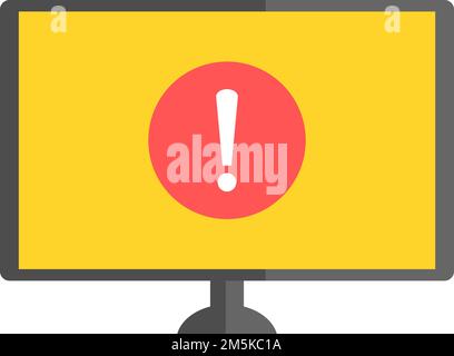 Ordinateur avec point d'exclamation à l'écran. Moniteur avec icône d'alerte à l'écran. Illustration de Vecteur