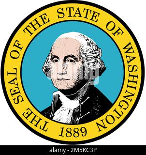 Vue de dessus du Grand Sceau de l'État fédéral américain de Washington. Etats-Unis d'Amérique patriote et Voyage concept. Plan, conception Banque D'Images