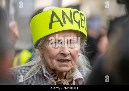 Image de la dernière créatrice de mode britannique et activiste Dame Vivienne Westwood lors de l'extradition de Don't Julian Assange march et du rassemblement de protestation dans le centre de Londres le 22nd février 2020. Banque D'Images
