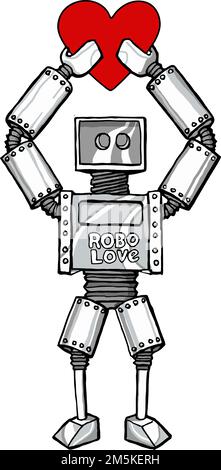 robot mignon tenant un coeur saint valentin Illustration de Vecteur