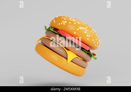 Illustration du délicieux hamburger au fromage Icon 3D sur fond blanc Banque D'Images