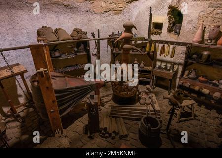 Ancien atelier dans la Golden Lane au Château de Prague - Prague, République tchèque Banque D'Images