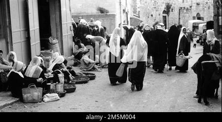 Une image historique du marché de Bethléem, Palestine. Banque D'Images