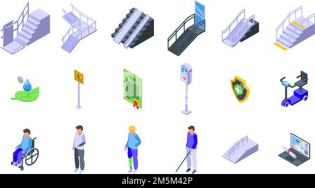 Icônes d'environnement accessibles définies. Ensemble isométrique d'icônes vectorielles d'environnement accessibles pour la conception Web isolée sur fond blanc Illustration de Vecteur